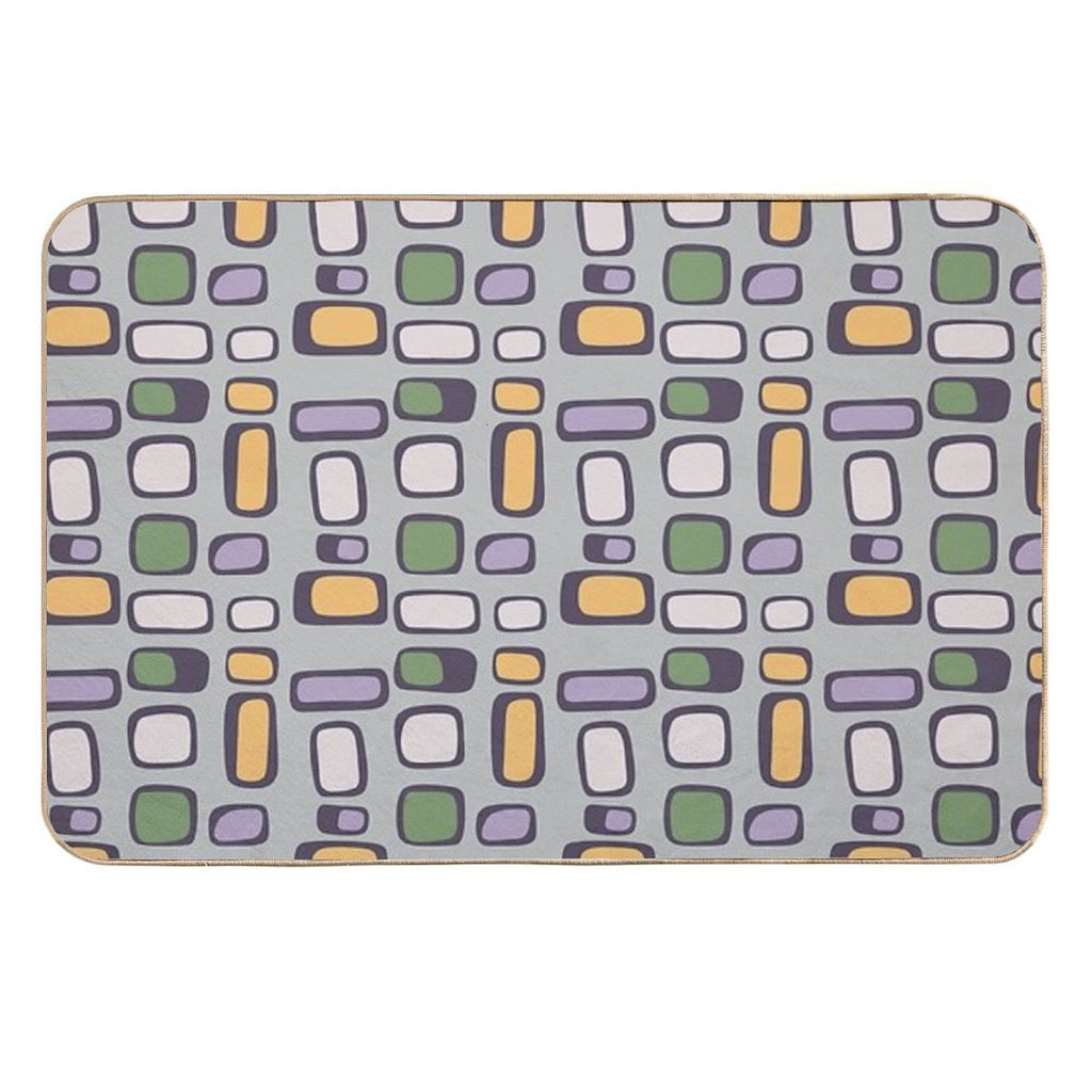 Colorful Retro Mid Century Aesthetic Squares Geometric Pattern Grayish Blue  Anti-Trip Bath Mat