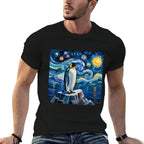 Penguin Starry Night Funny Penguin Art Van Gogh Style  High-quality Stitching T-Shirt