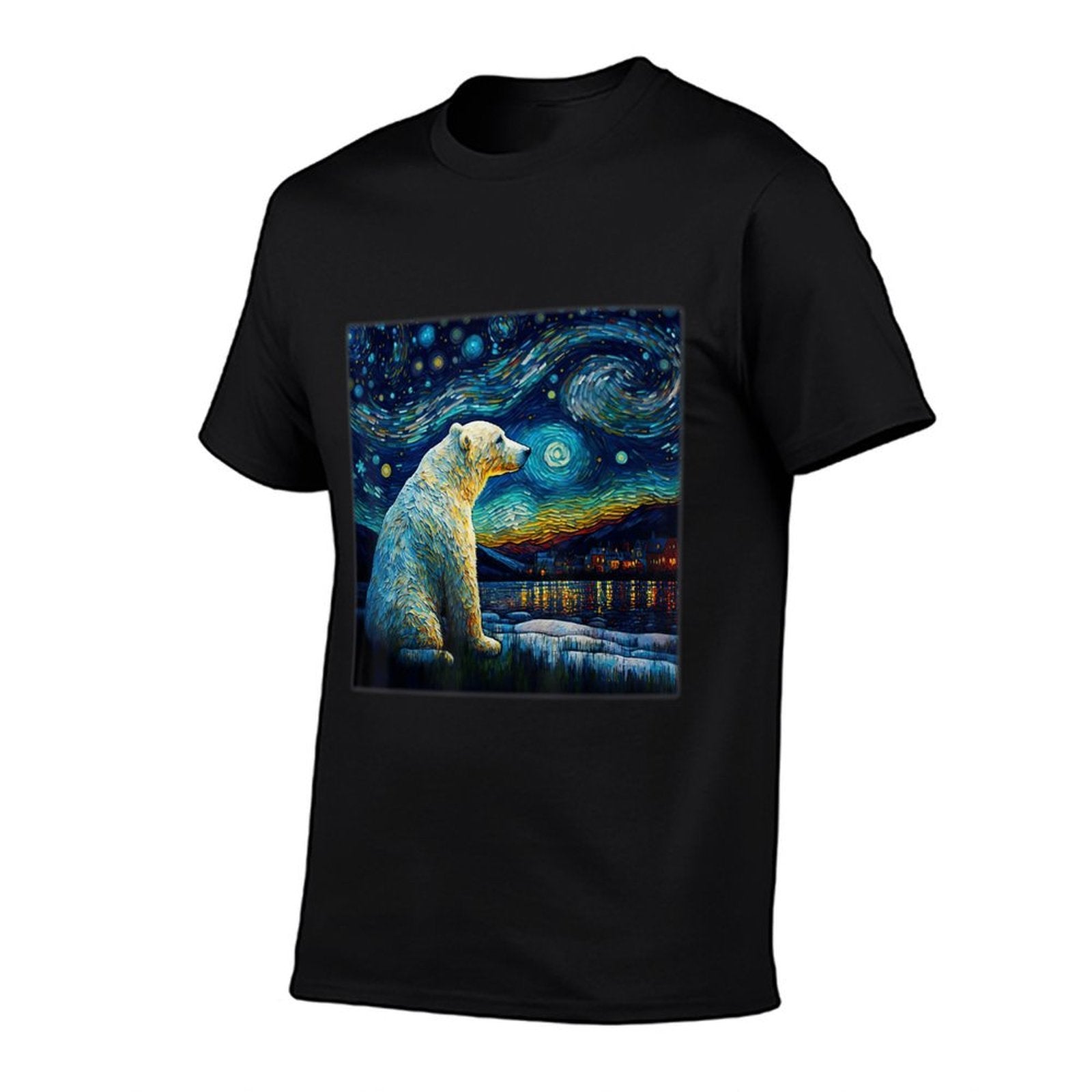Surrealism Starry Night Polar Bear  High-quality Stitching T-Shirt