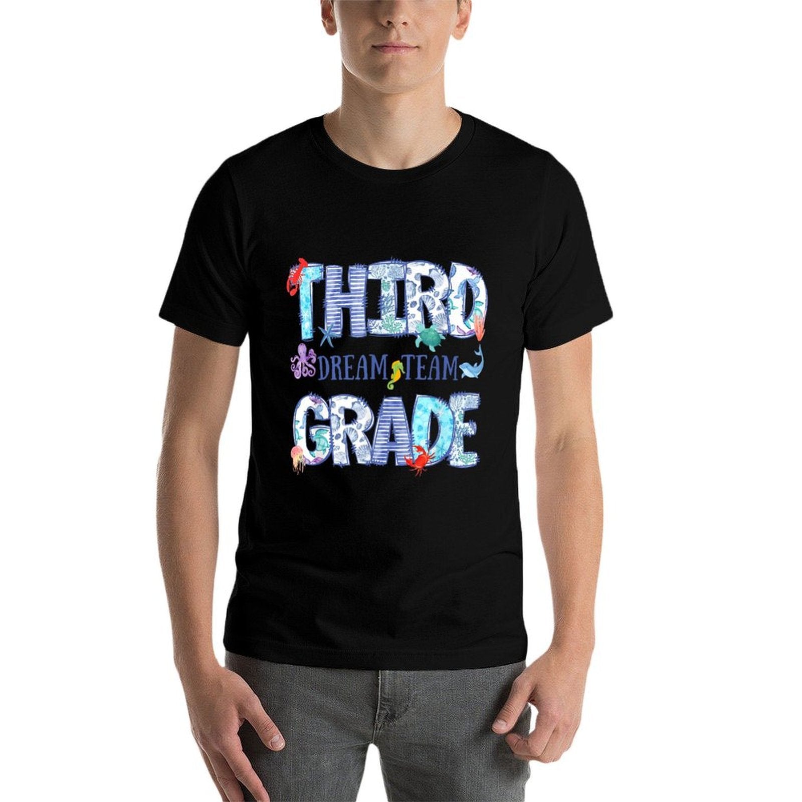 Third Grade Dream Team Back to School Funny Sea Animals  Moisture-wicking T-Shirt