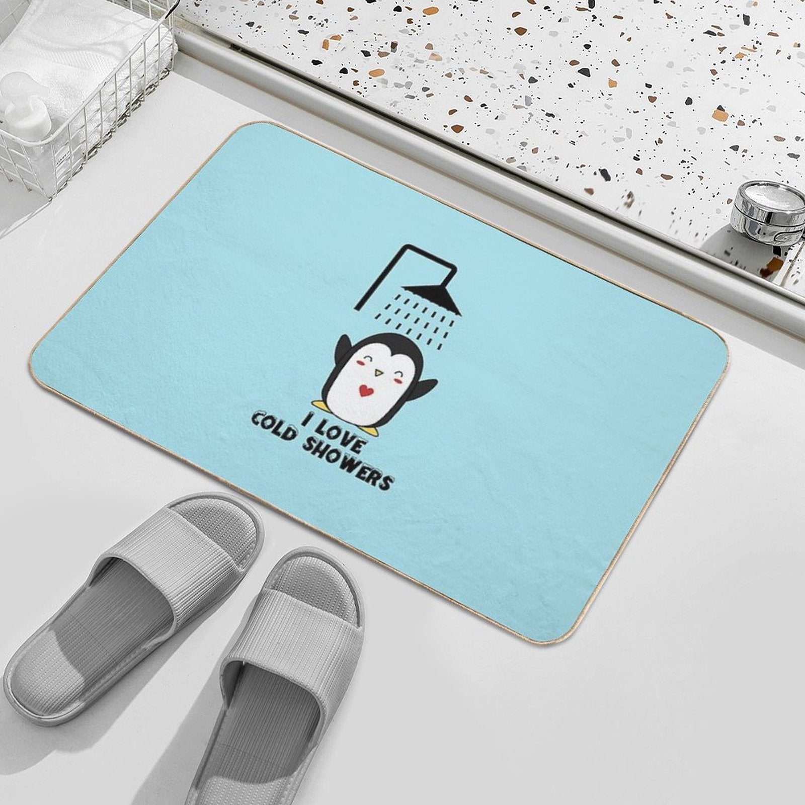 I Love Cold Showers - Penguin  Non-Slip Bath Mat