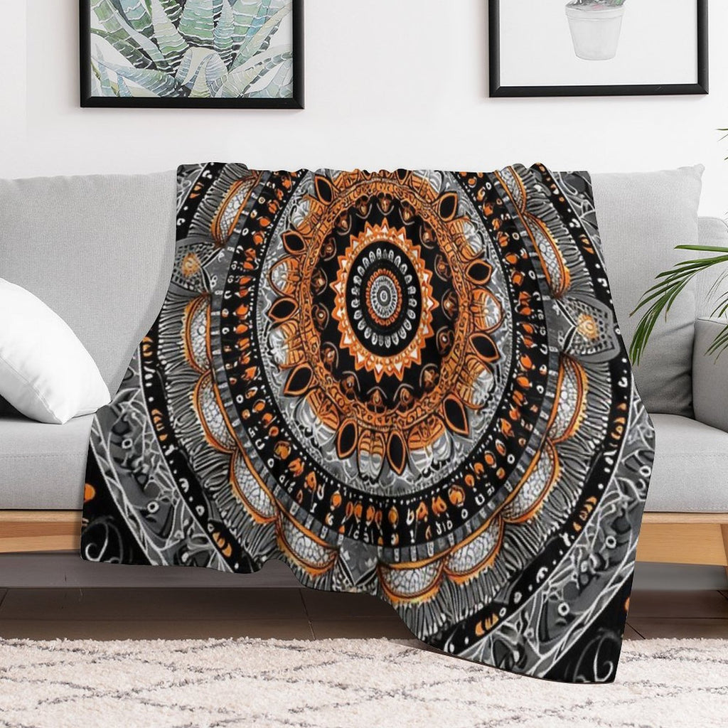 Orange Silver Gold Circular Design Background, in The Style of Kaleidoscopic Designs, Light Violet Machine-washable Throw Blanket