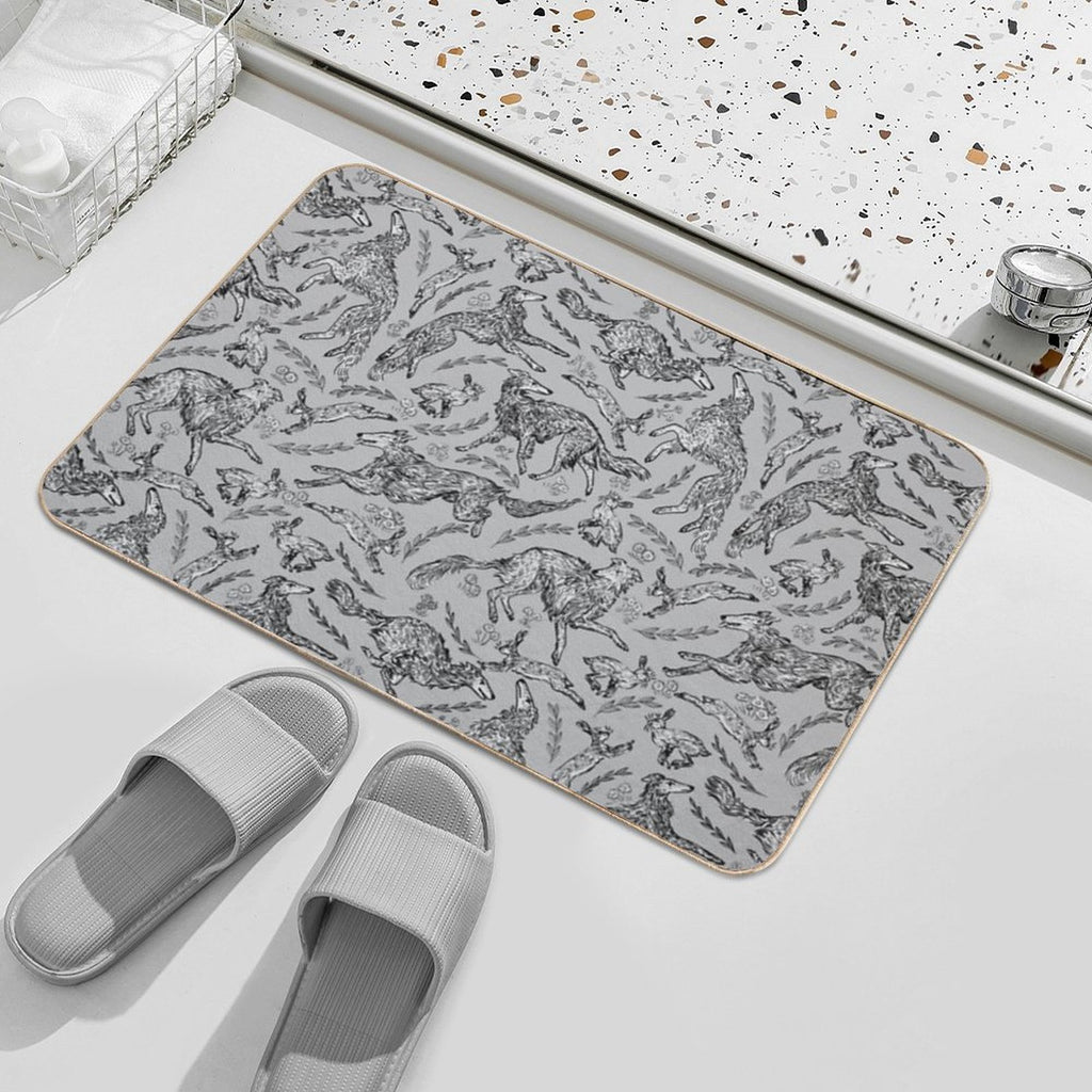 Hounds And Hares - White Dogs on Silver Field  Odorless Bath Mat