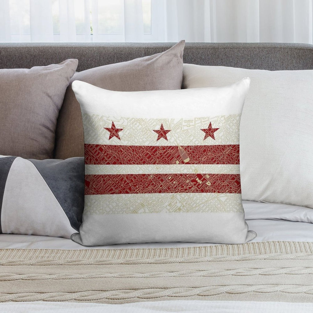 Washington DC Flag W Vintage Map Soft Durable Construction Throw Pillow