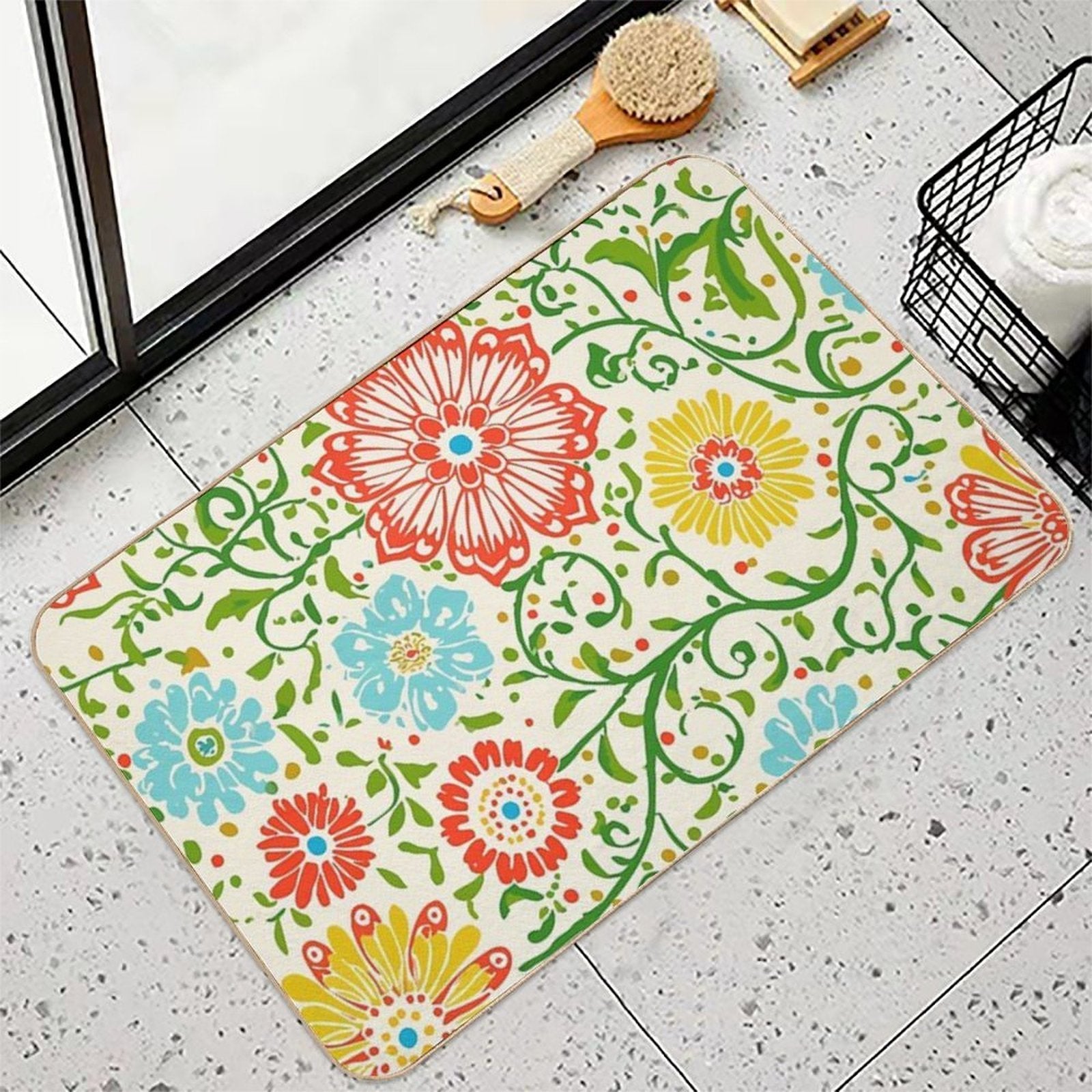 Colorful Flowers Vintage Style  Fade-Resistant Bath Mat