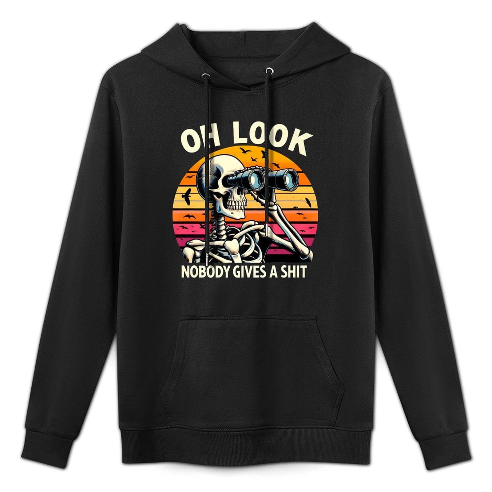 Funny Trendy Skeleton Meme Oh Look Nobody Gives A Shit Premium Colorfast Hoodie