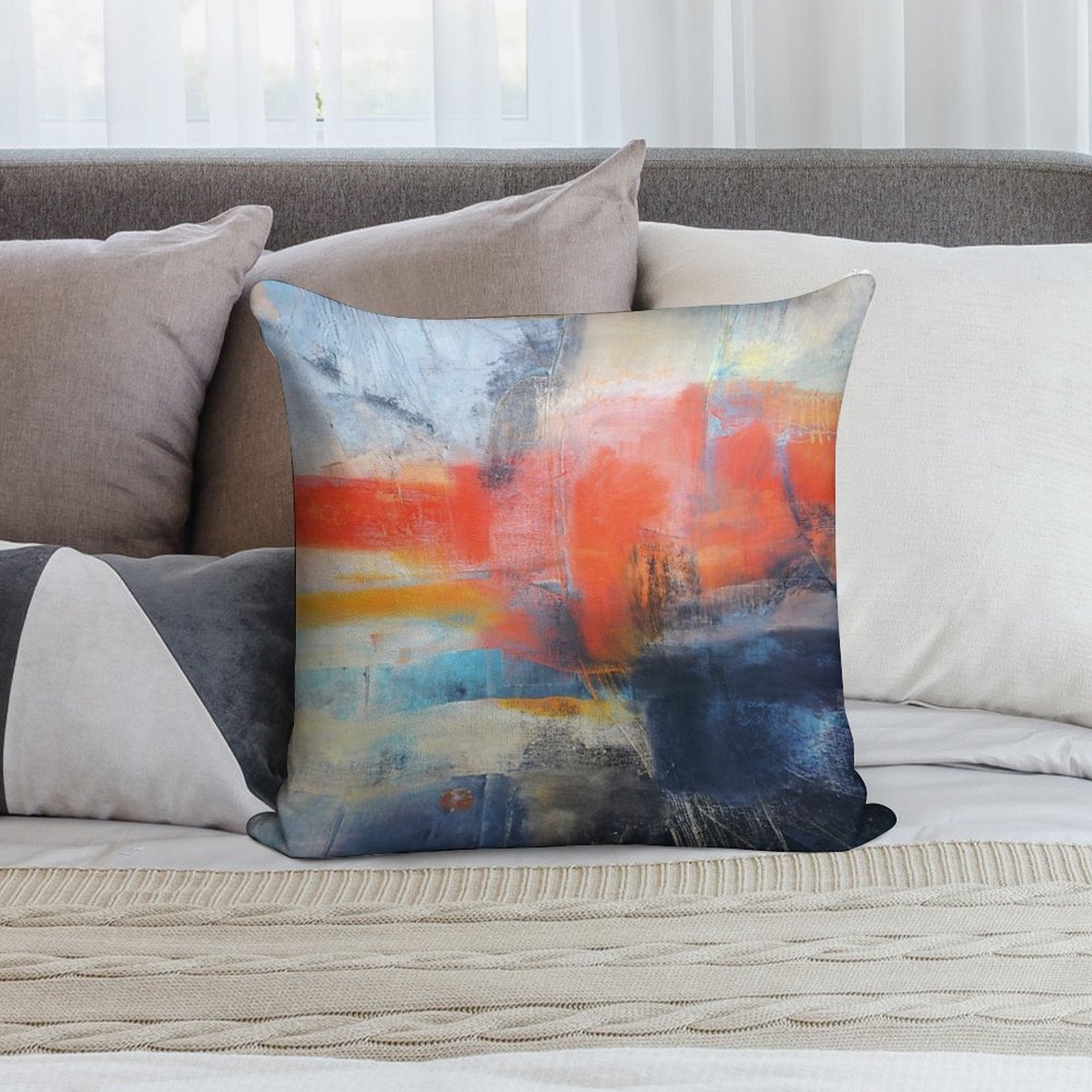 Blue Red Abstract Soft Home Decor Throw Pillow