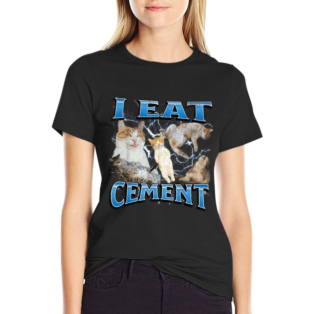 I Eat Cement Funny Offensive Cat Meme Bootleg Graphic  Summer-ready Fabric T-Shirt
