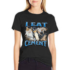 I Eat Cement Funny Offensive Cat Meme Bootleg Graphic  Summer-ready Fabric T-Shirt