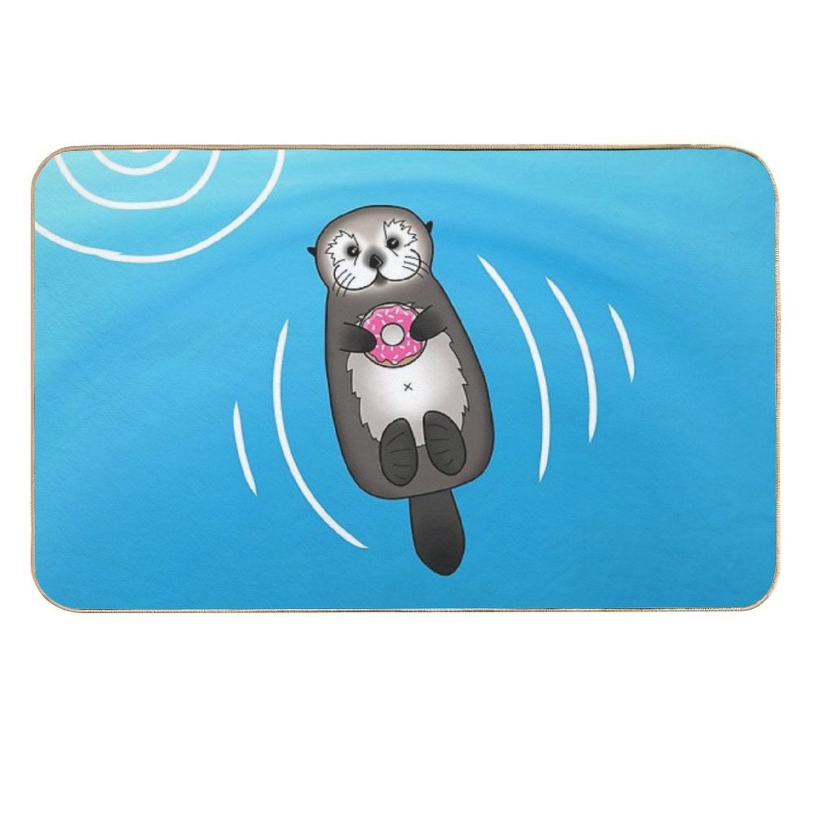 Sea Otter with Donut - Cute Otter Holding Doughnut  Easy Maintenance Bath Mat