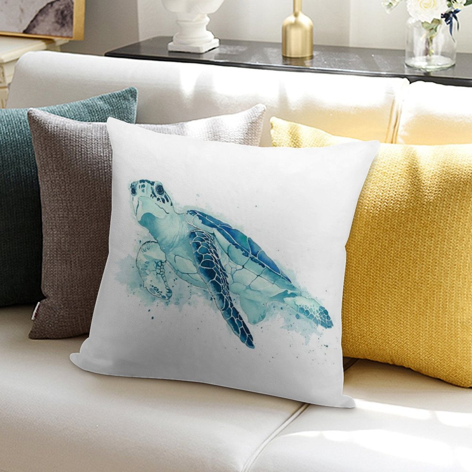 Watercolor Sea Turtle Soft Anti-Pilling Throw Pillow