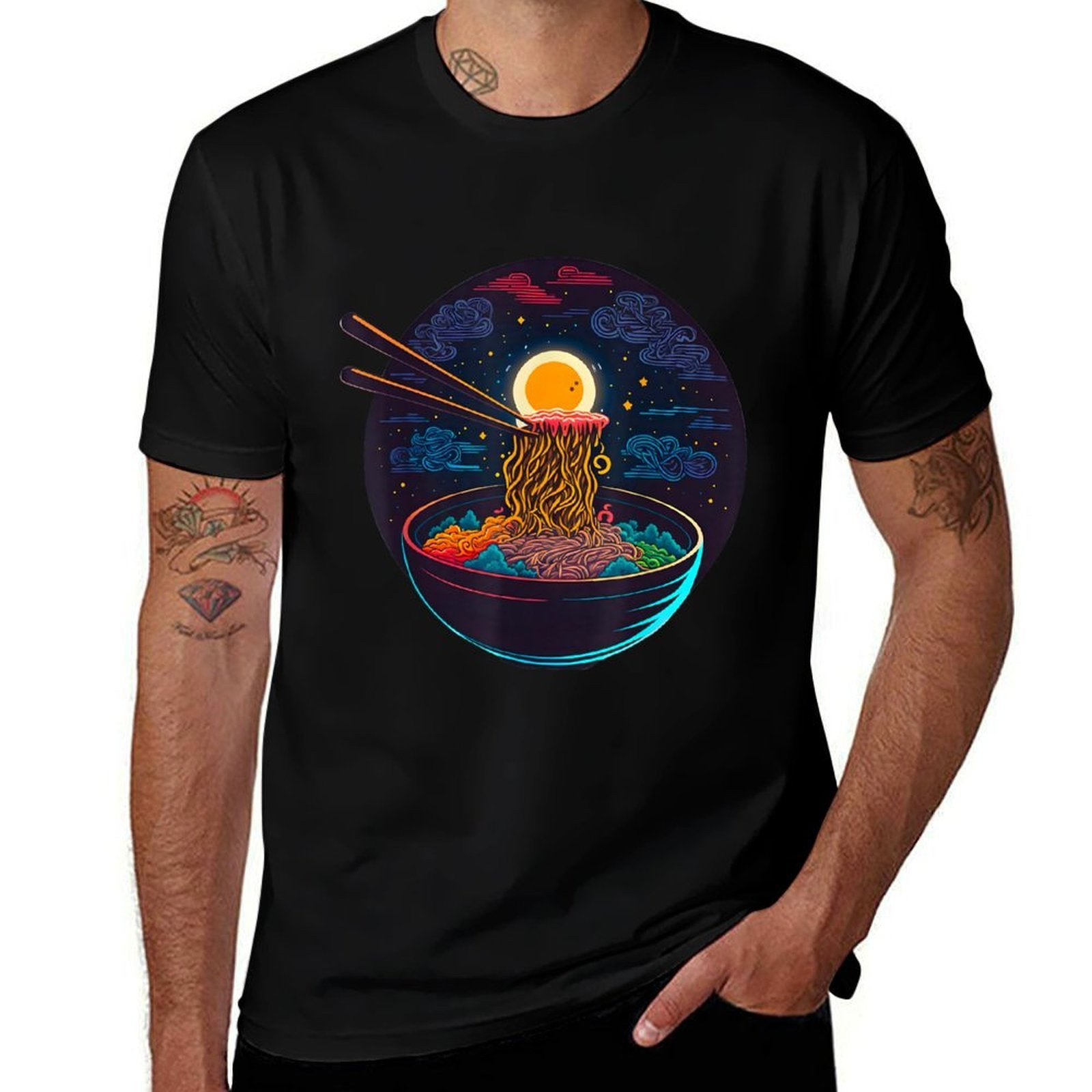 Japanese Moon Ramen Night Graphic Retro Anime Noodles Art  Affordable Price T-Shirt