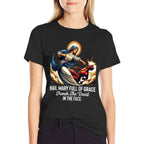 Hail Mary Full of Grace Punch The Devil in The Face Catholic Raglan Baseball  Oversized Silhouette T-Shirt