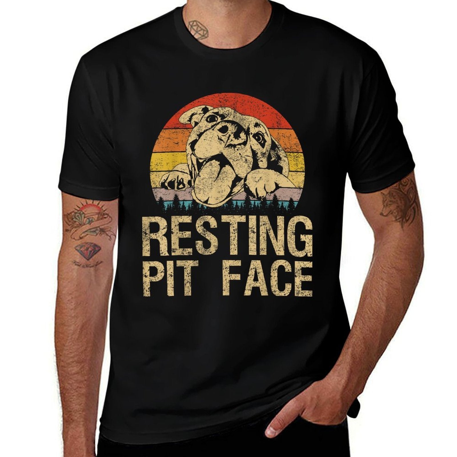 Vintage Pitbull Resting Pit Face - Funny Pitbull Lovers  Breathable T-Shirt