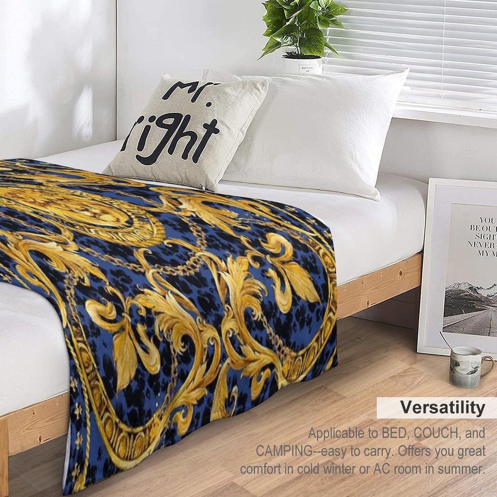 Golden Lion And Damask Ornament. Sustainable Throw Blanket