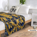 Golden Lion And Damask Ornament. Eco-conscious Throw Blanket