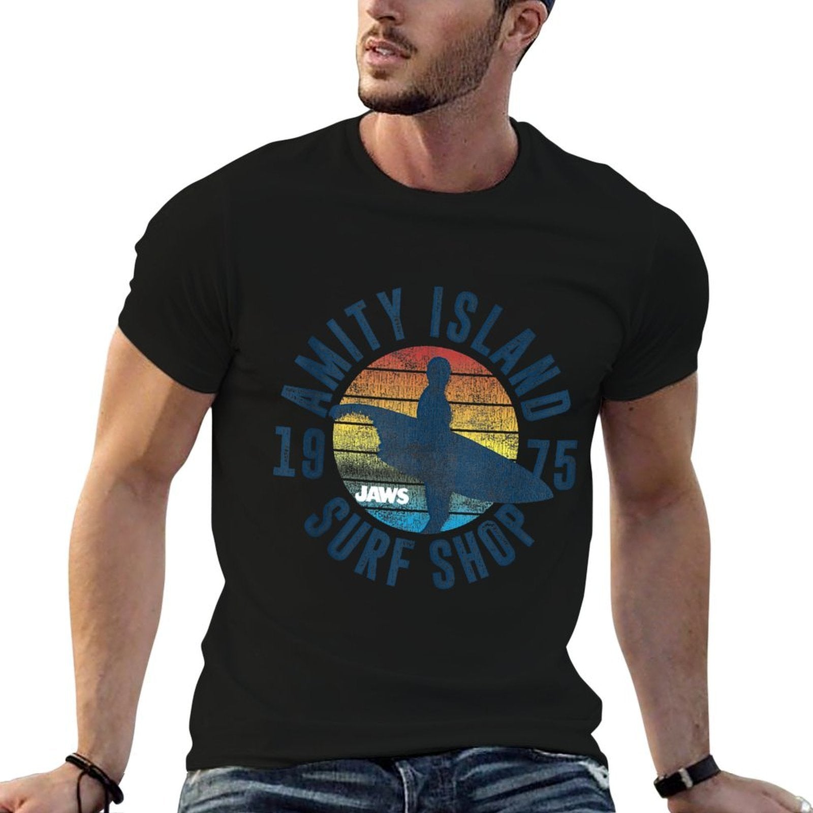Jaws Amity Island Surf Shop 1975 Retro Logo  Polyester Blend T-Shirt