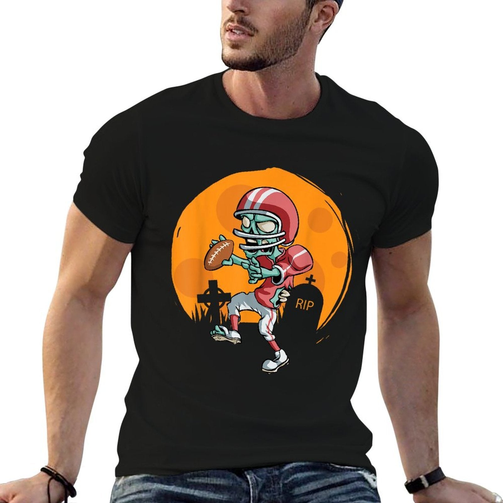 Funny Football Zombie Player Halloween Football Sport Gift  Heathered Texture T-Shirt
