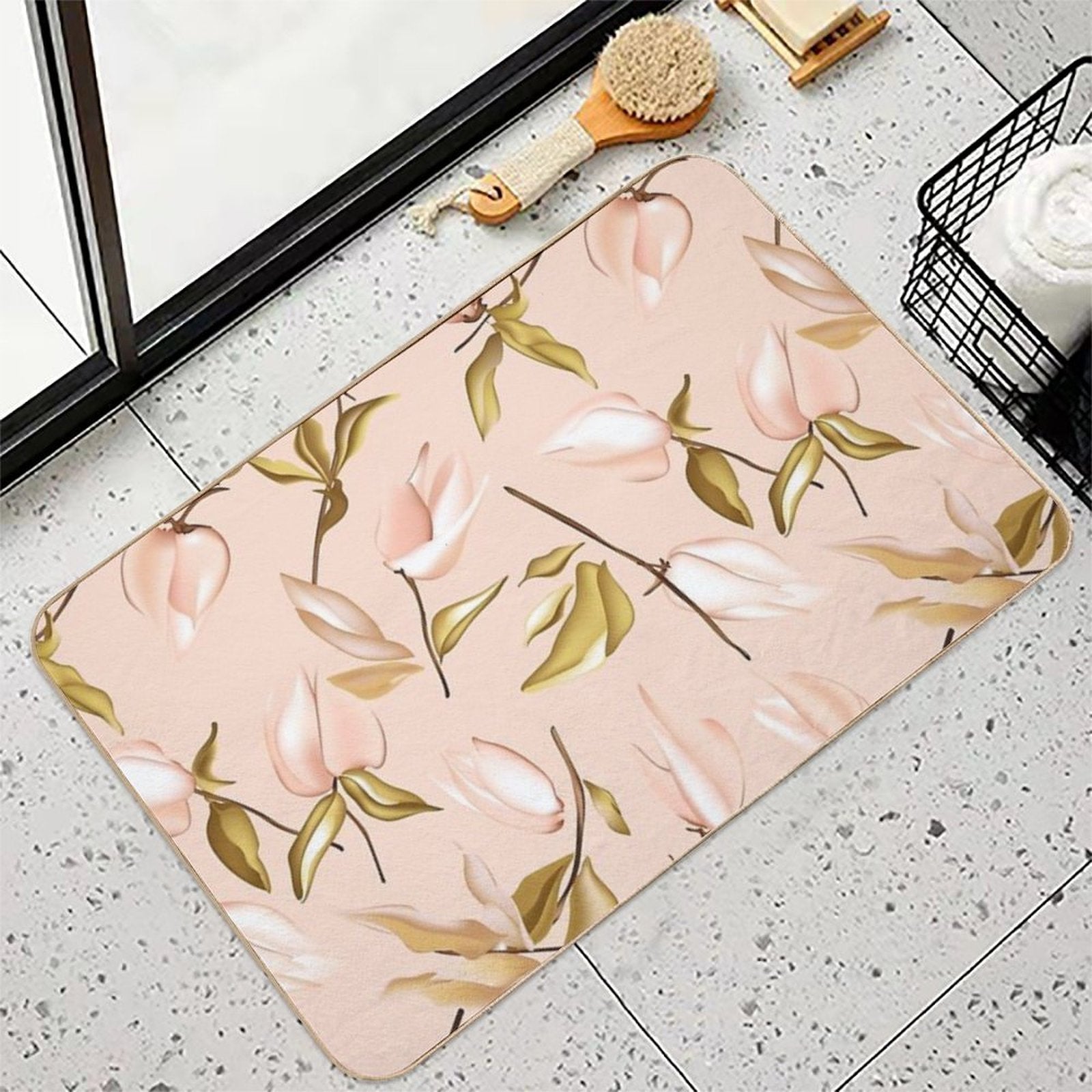 Floral Bloom Peach  Easy Maintenance Bath Mat