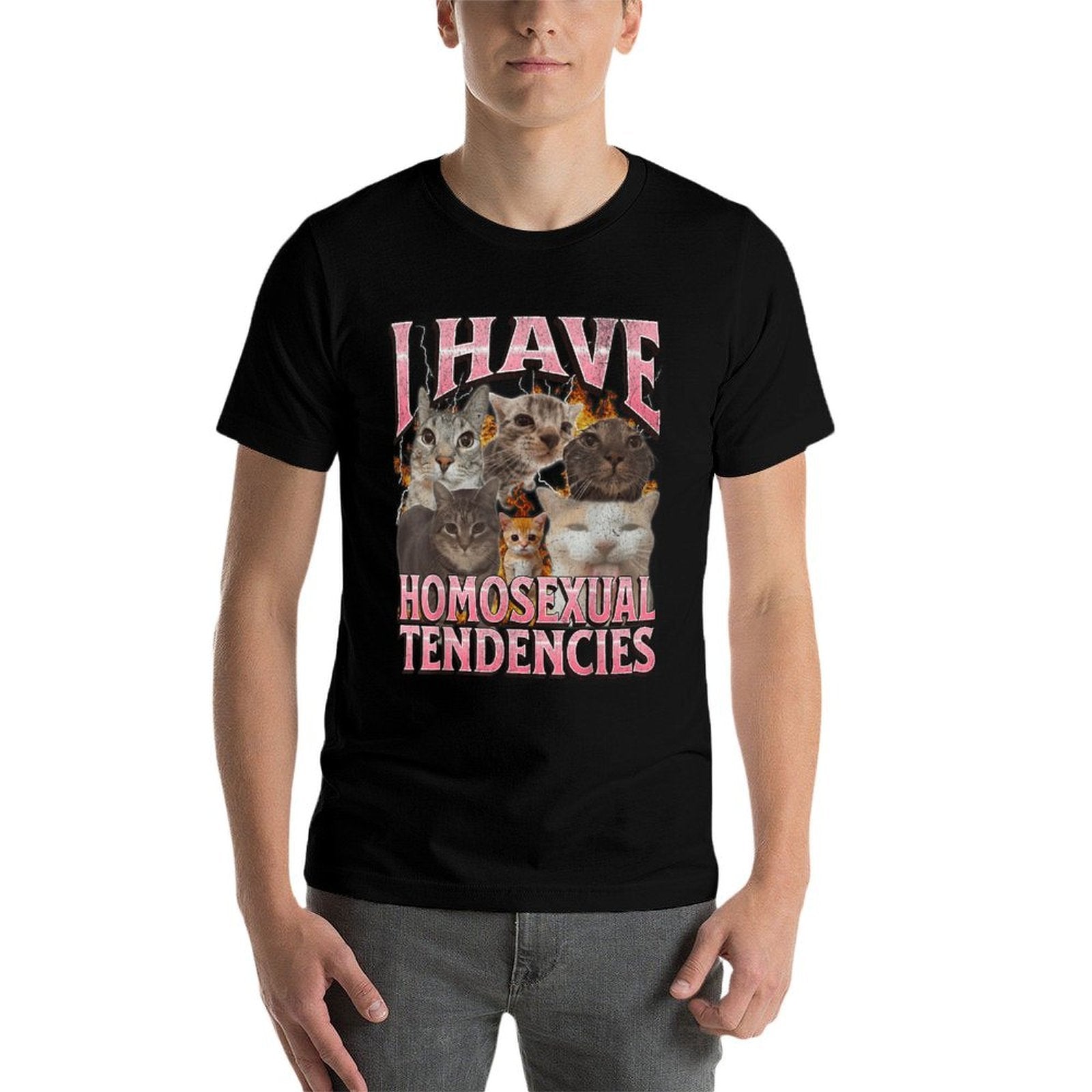 I Have Homosexual Tendencies Funny Cat Meme Bootleg Graphic  Ribbed Collar T-Shirt