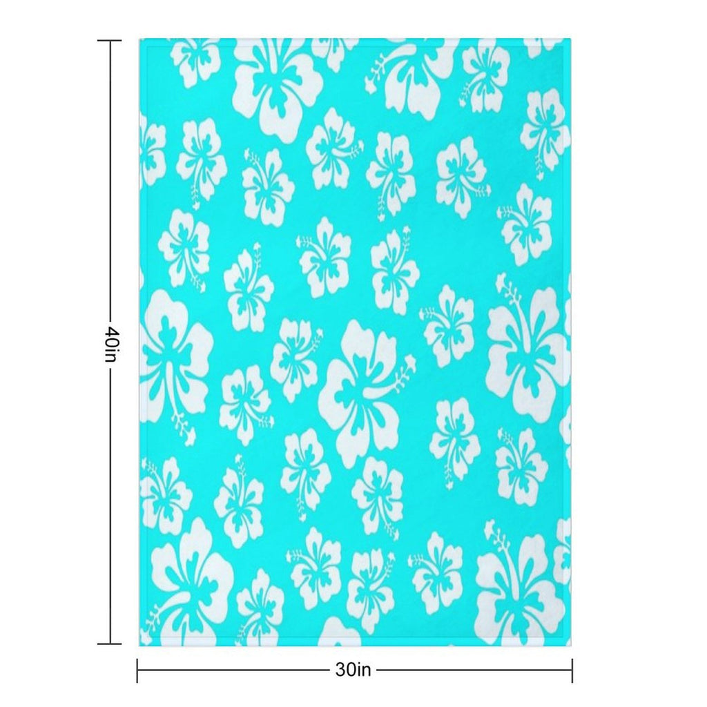 Bright Aqua Blue Hibiscus Hawaiian Flower Aloha Wrinkle-free Throw Blanket