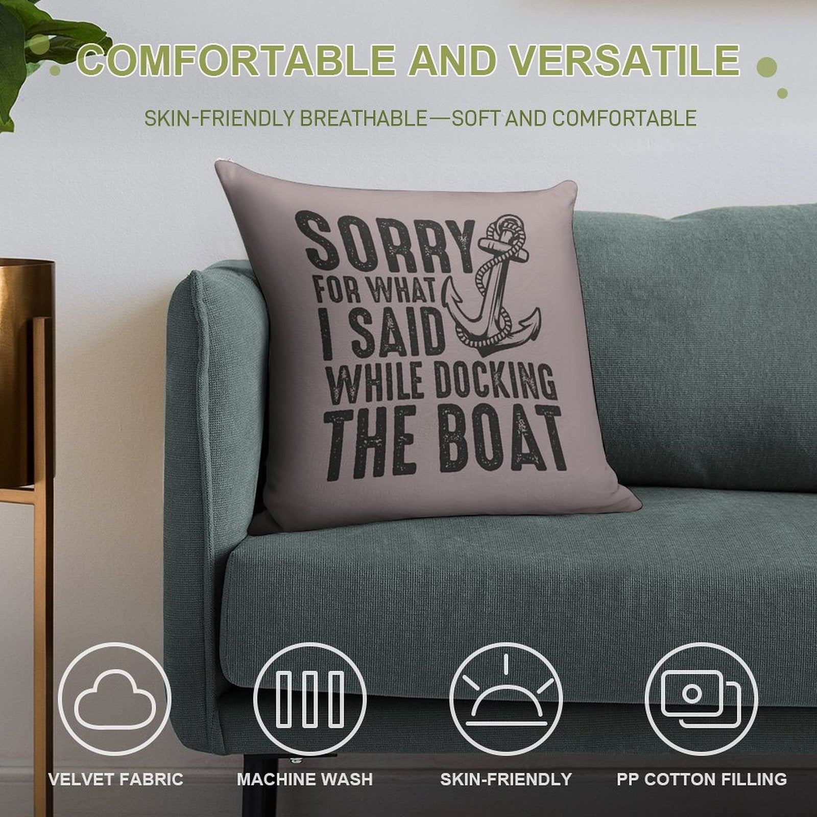 Sorry for What I Said While Docking The Boat Funny Sailing Quote Soft Fade-Resistant Throw Pillow
