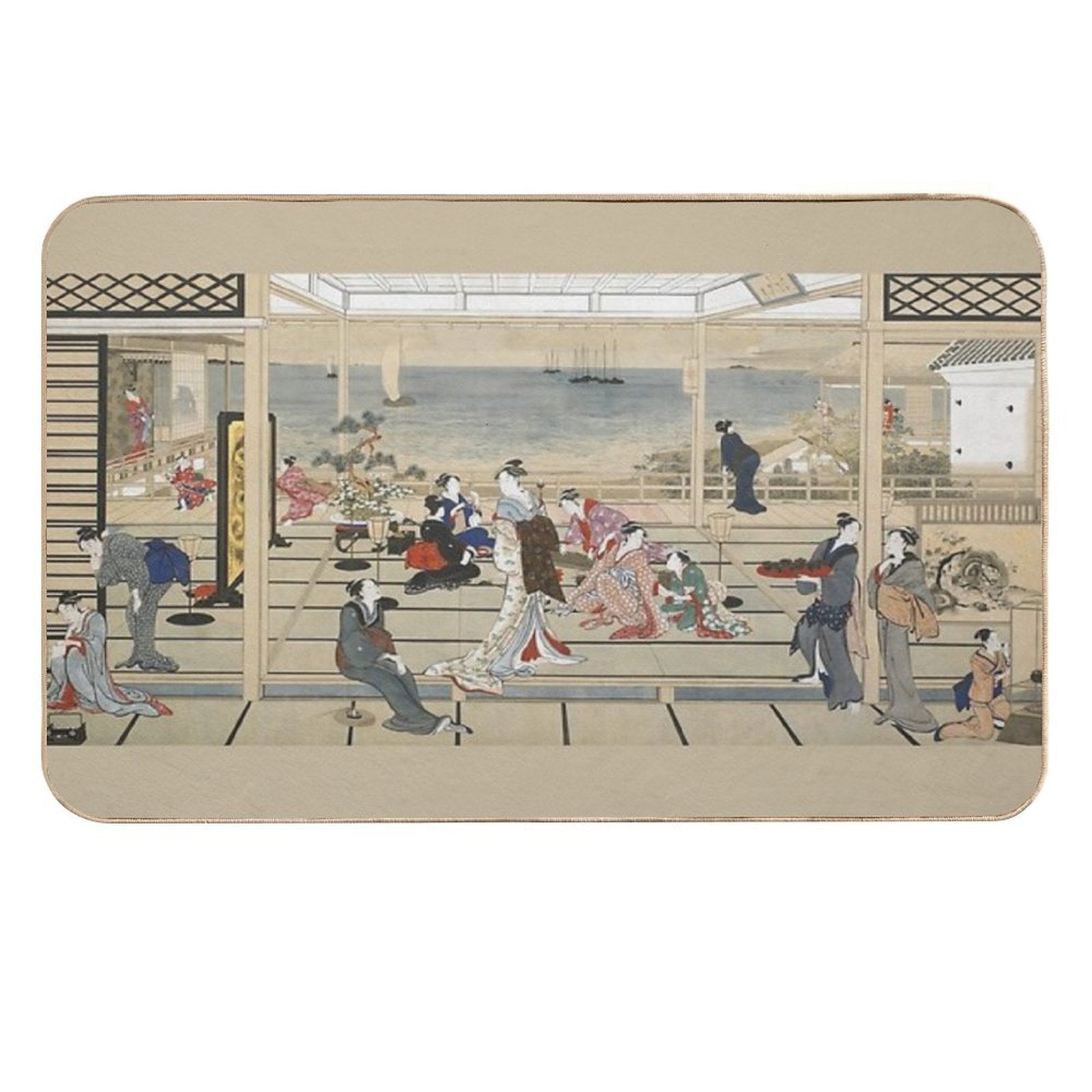 Kitagawa Utamaro Moonlight Revelry, Remastered - Vintage Japanese Art  Dirt-Trapping Bath Mat