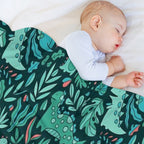 Cute Dinosaurs And Tropical Leaves Shrink-resistant Throw Blanket