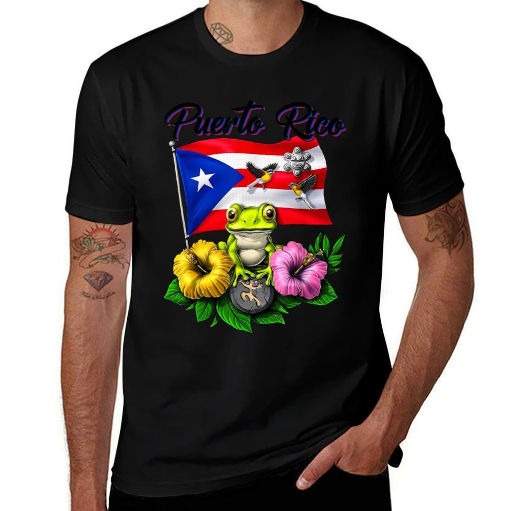 Funny Boricua Coqui Frog Taino Puerto Rico Puerto Rican  Ribbed Collar T-Shirt