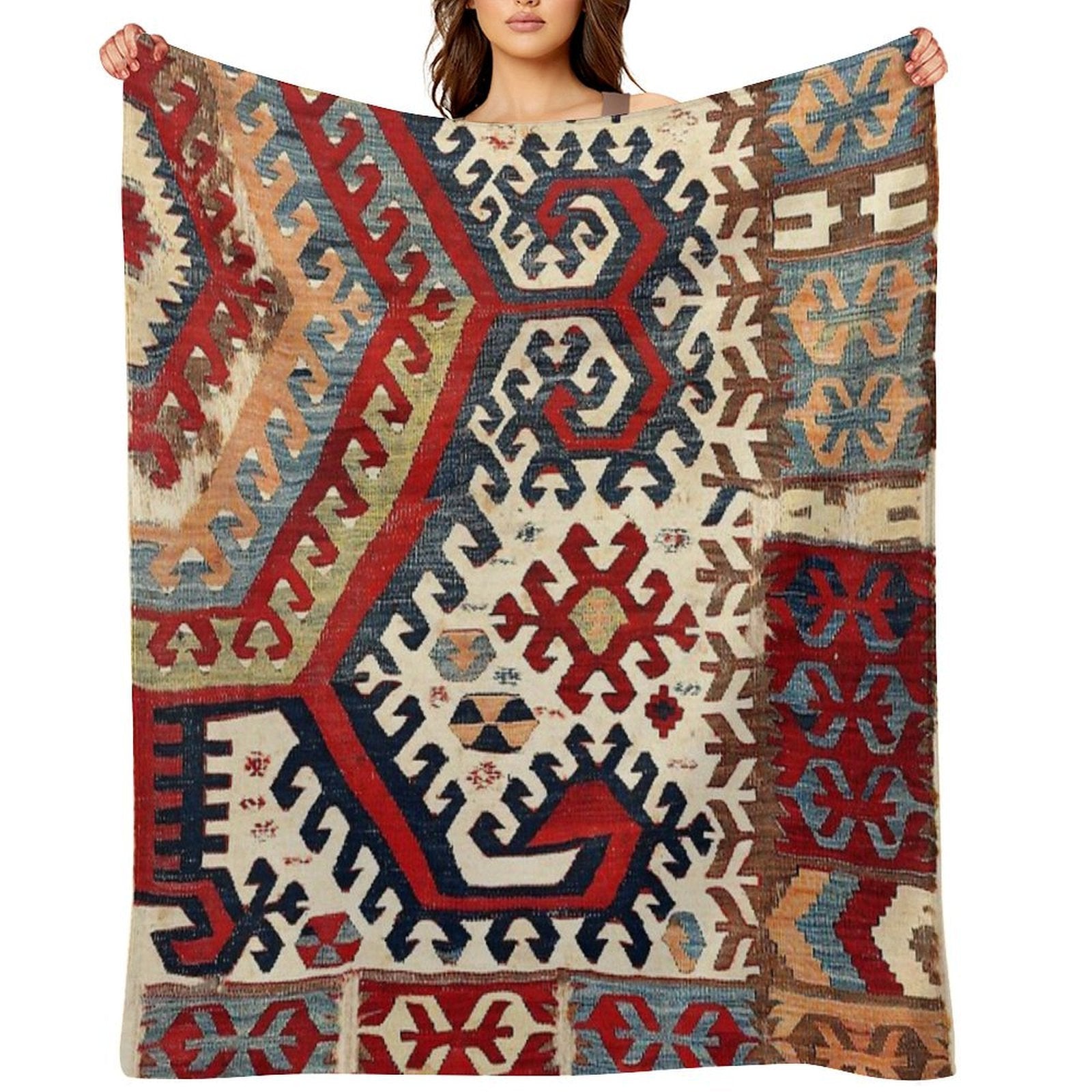 Hotamis  Antique Konya Turkish Kilim Print Velvety-soft Throw Blanket