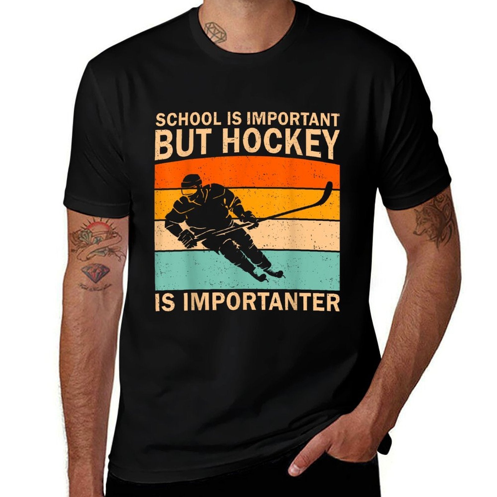 Funny Hockey Art For Boys Men Womenns Kids Ice Hockey  Durable T-Shirt
