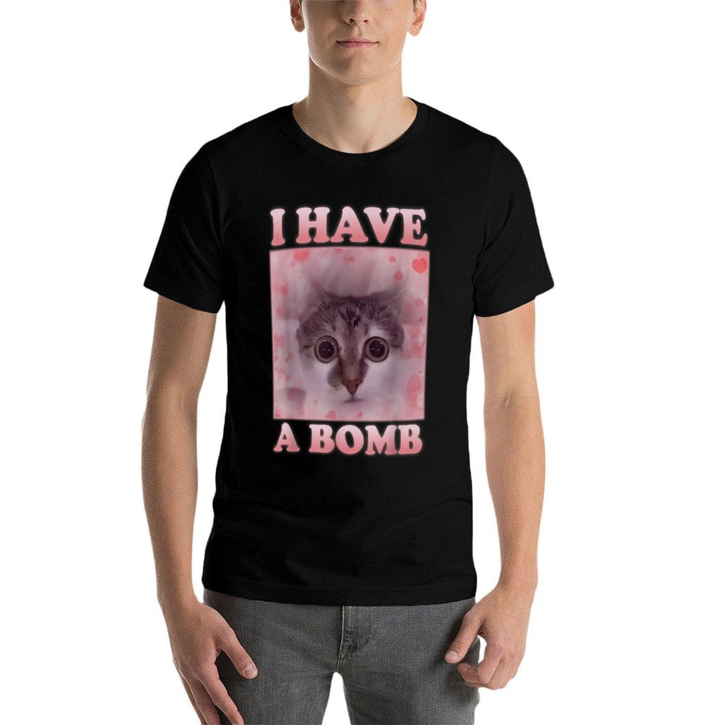 I Have A Bomb Funny Silly Cat Meme Brainrot Weird Dank Meme  Durable T-Shirt