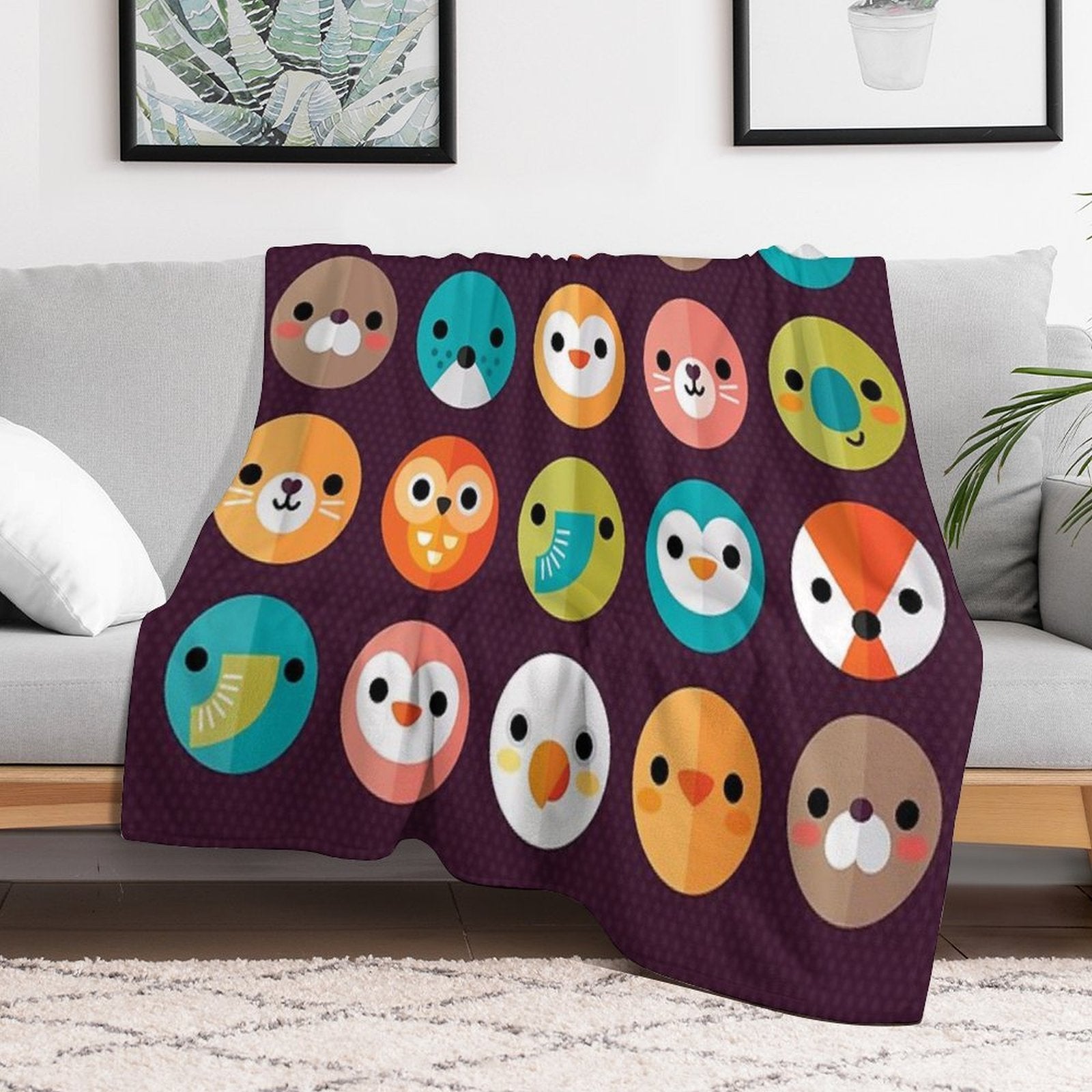 Smiley Faces - Cute Animal Faces Shrink-resistant Throw Blanket