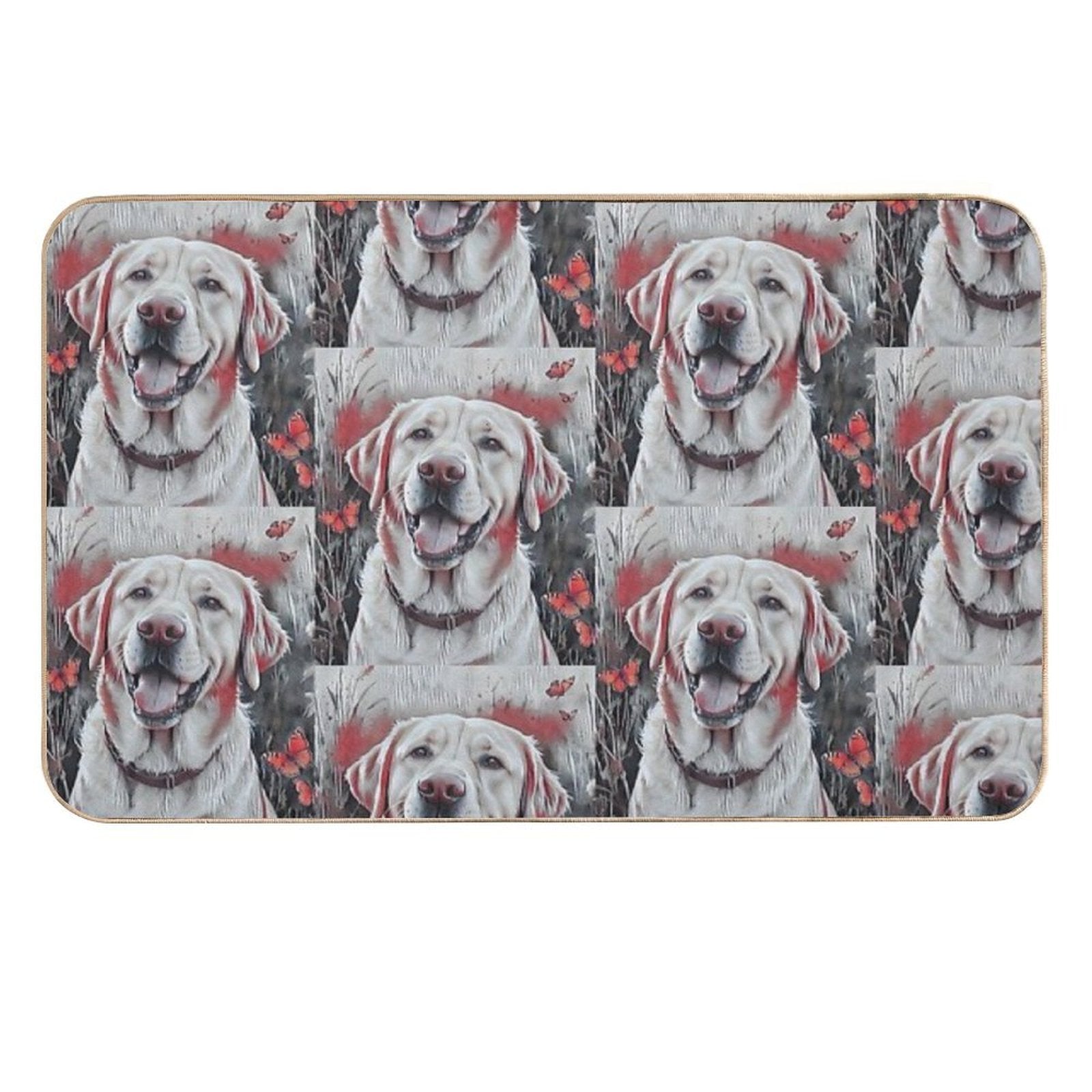 1 Happy Dog And Dozens of Butterflies in A Joyful Field Scene  Long-Lasting Bath Mat