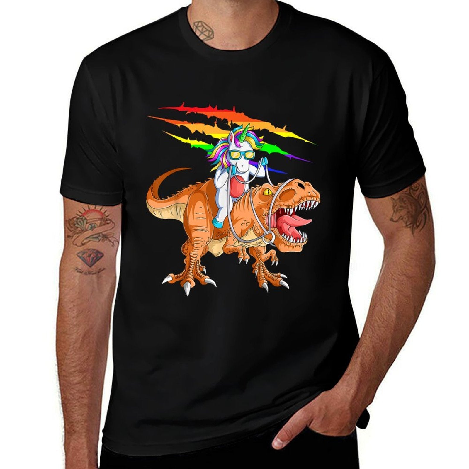 Unicorn Riding T-Rex Dinosaur For Kids Boys Girls Men Women  Soft T-Shirt