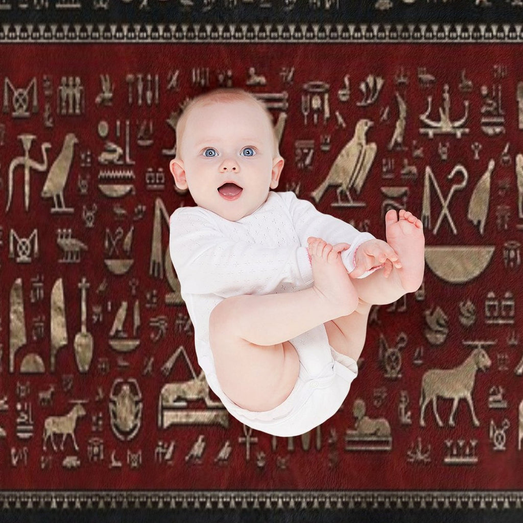 Ancient Egyptian Hieroglyphs - Black And Red Leather And Gold Easy Care Throw Blanket