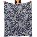 Winter Blue II - Owls And Gingko Leaves Velvety-soft Throw Blanket