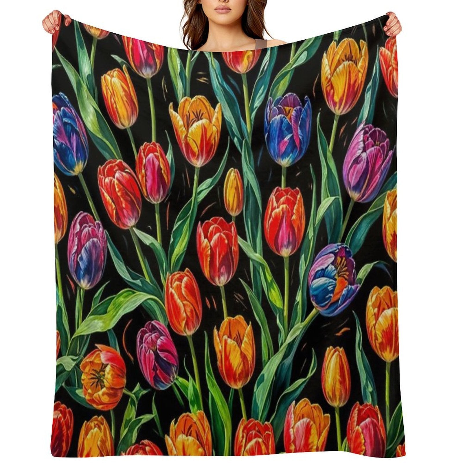 Vibrant Floral on Dark Backgound 1 Multi-functional Throw Blanket