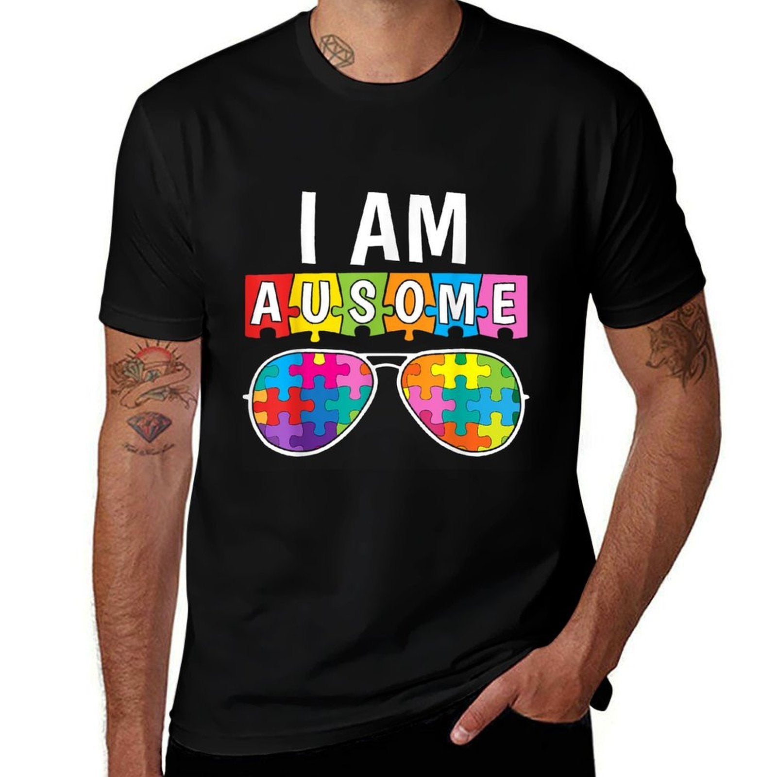 I Am Ausome Autistic Autism Awareness Puzzle Sunglasses Kids Comfortable T-Shirt