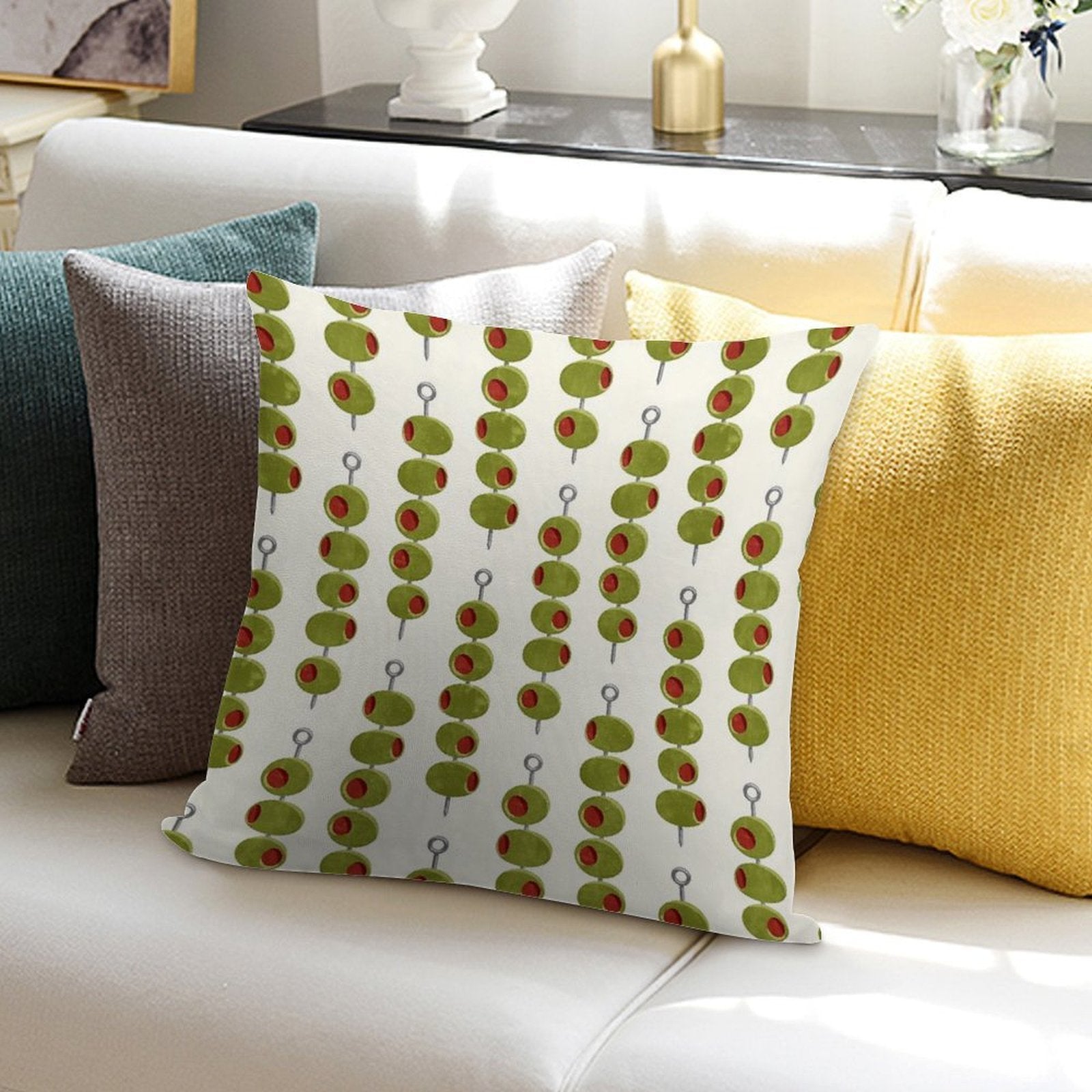 Martini Cocktail Olives  - Olives on A Stick Soft Shrink-Resistant Throw Pillow