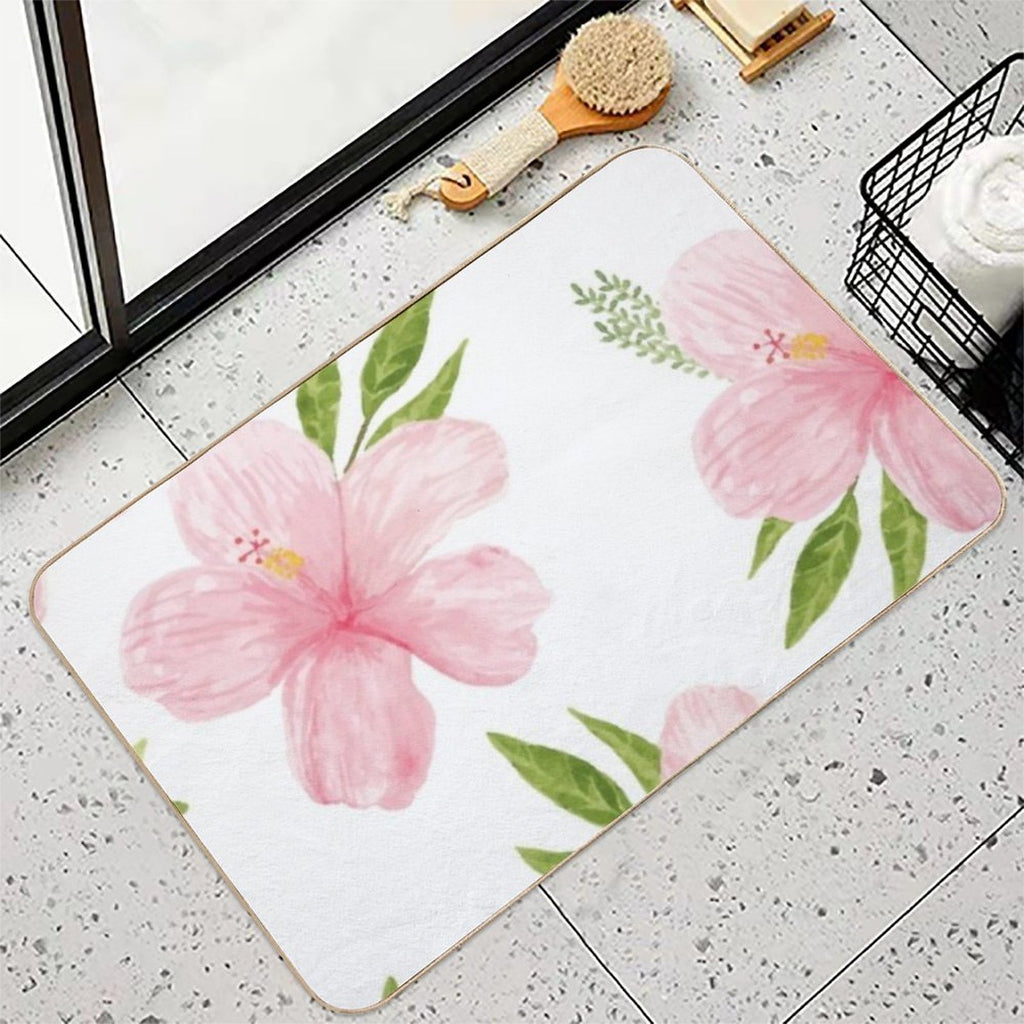 Beautiful Seamless Floral Flowers on White Background. Spring  Easy Maintenance Bath Mat