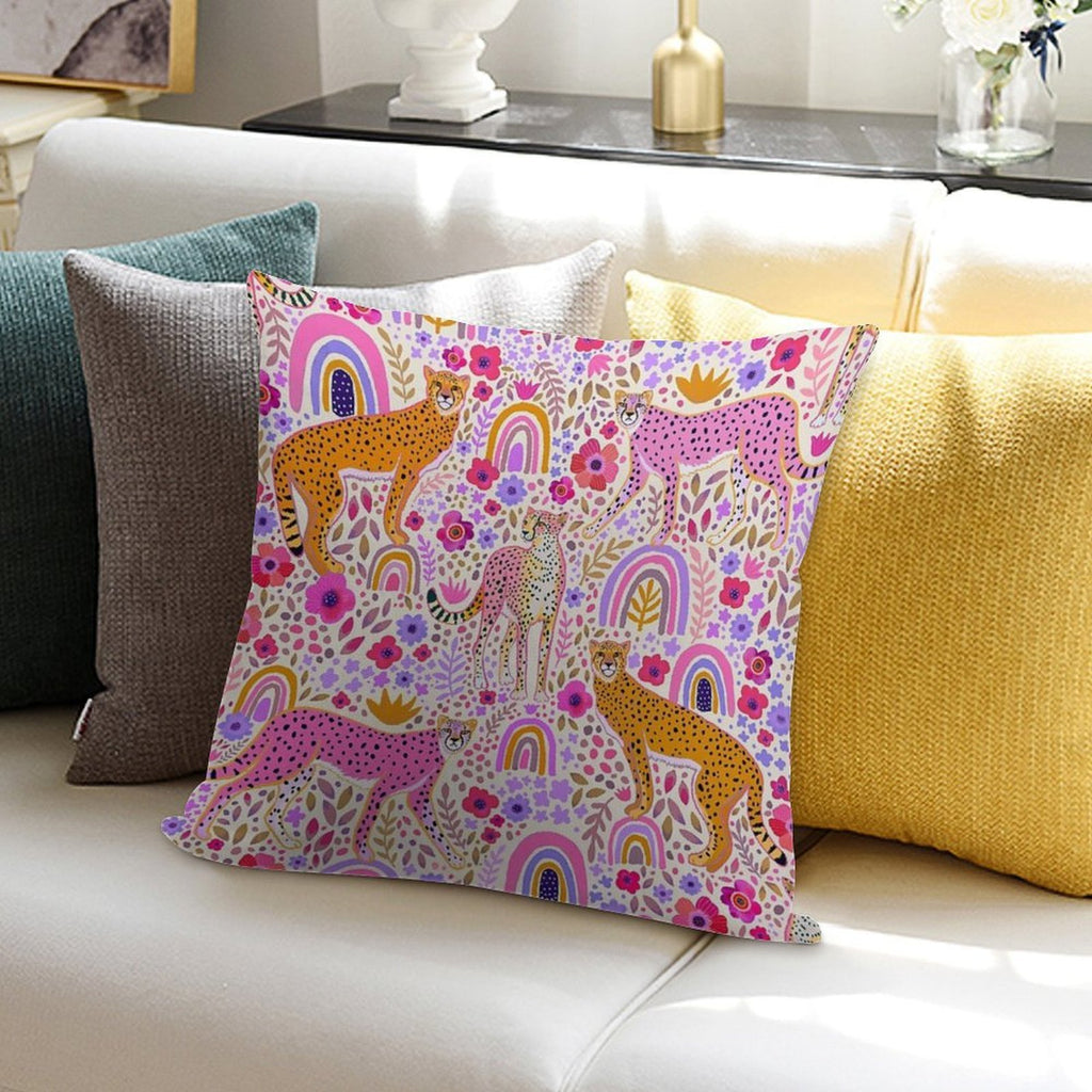 Cheetah’s in A Rainbow Garden Soft Warmth Comfort Throw Pillow