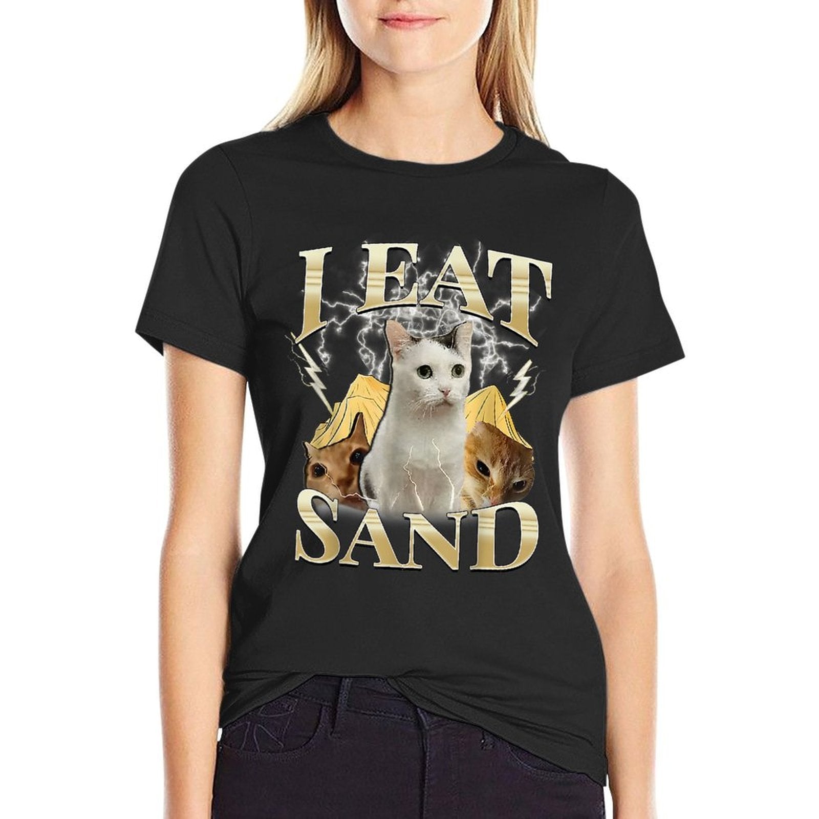 I EAT SAND Silly Cat Meme Funny Graphic for Cat Lovers for Men Women Kids  Classic T-Shirt