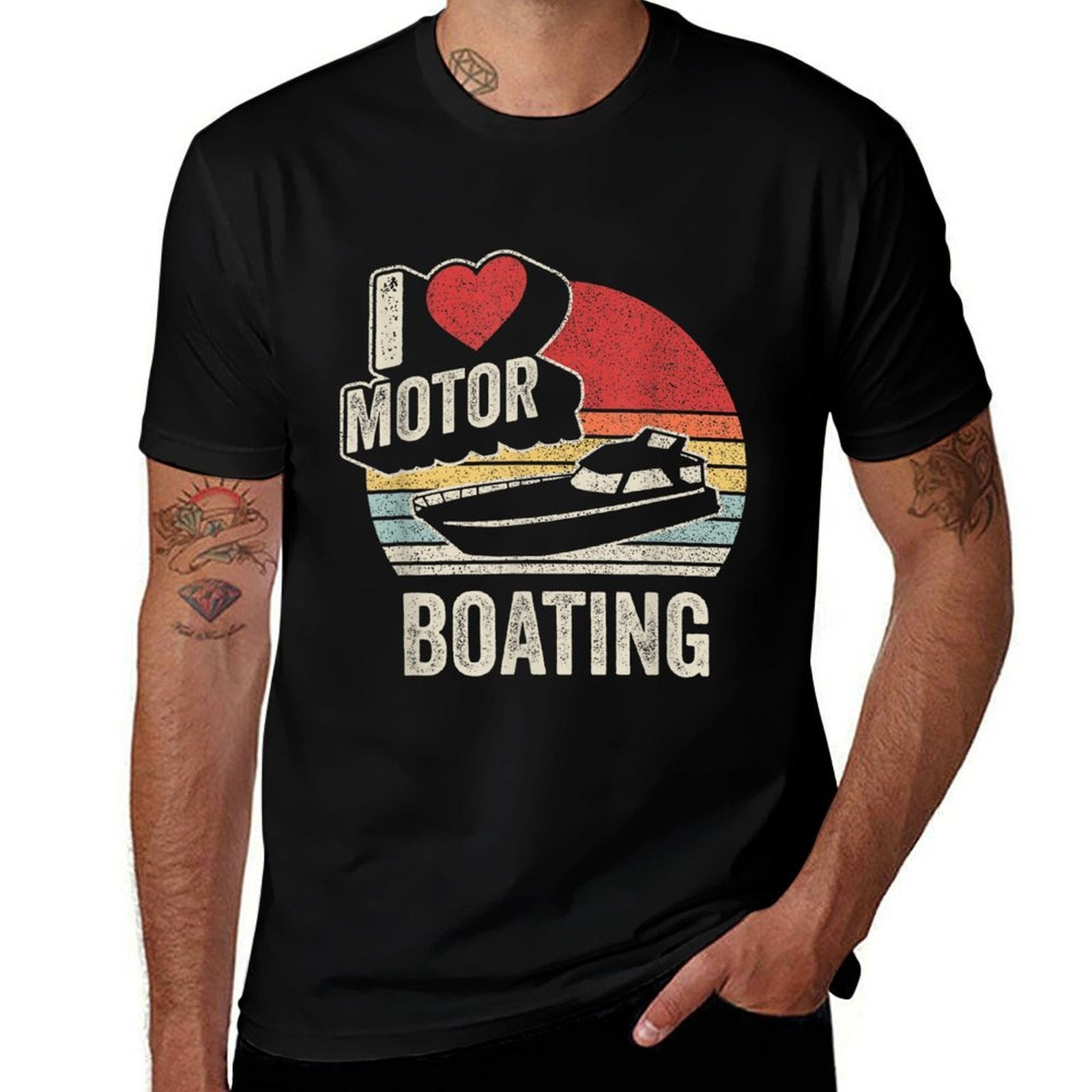 Vintage Retro I Love Motor Boating Funny Boater  Trendy Pattern T-Shirt