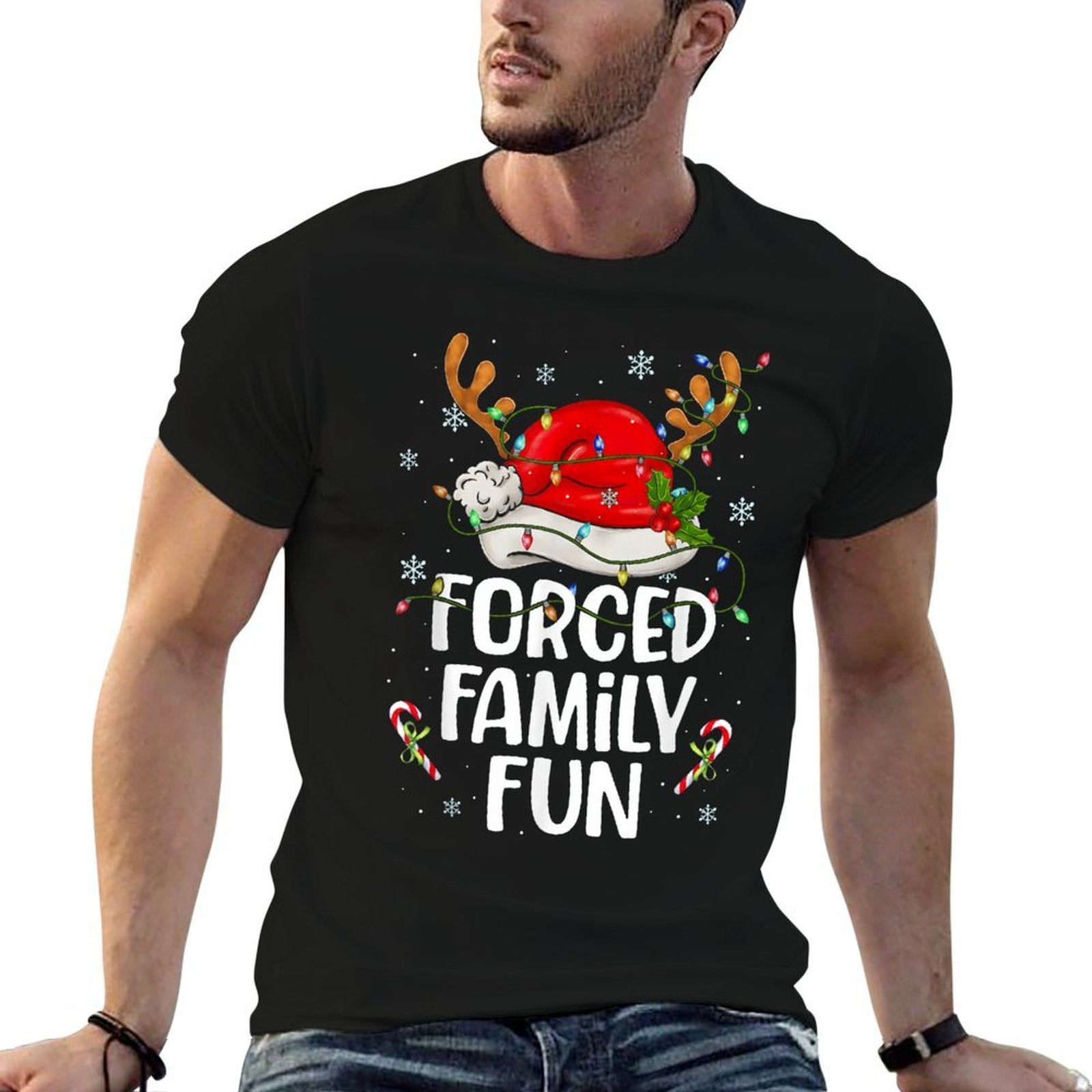 Forced Family Fun Sarcastic Christmas Funny Men Women Kids  Affordable Price T-Shirt