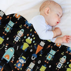 Robots Pattern Black Lightweight Throw Blanket