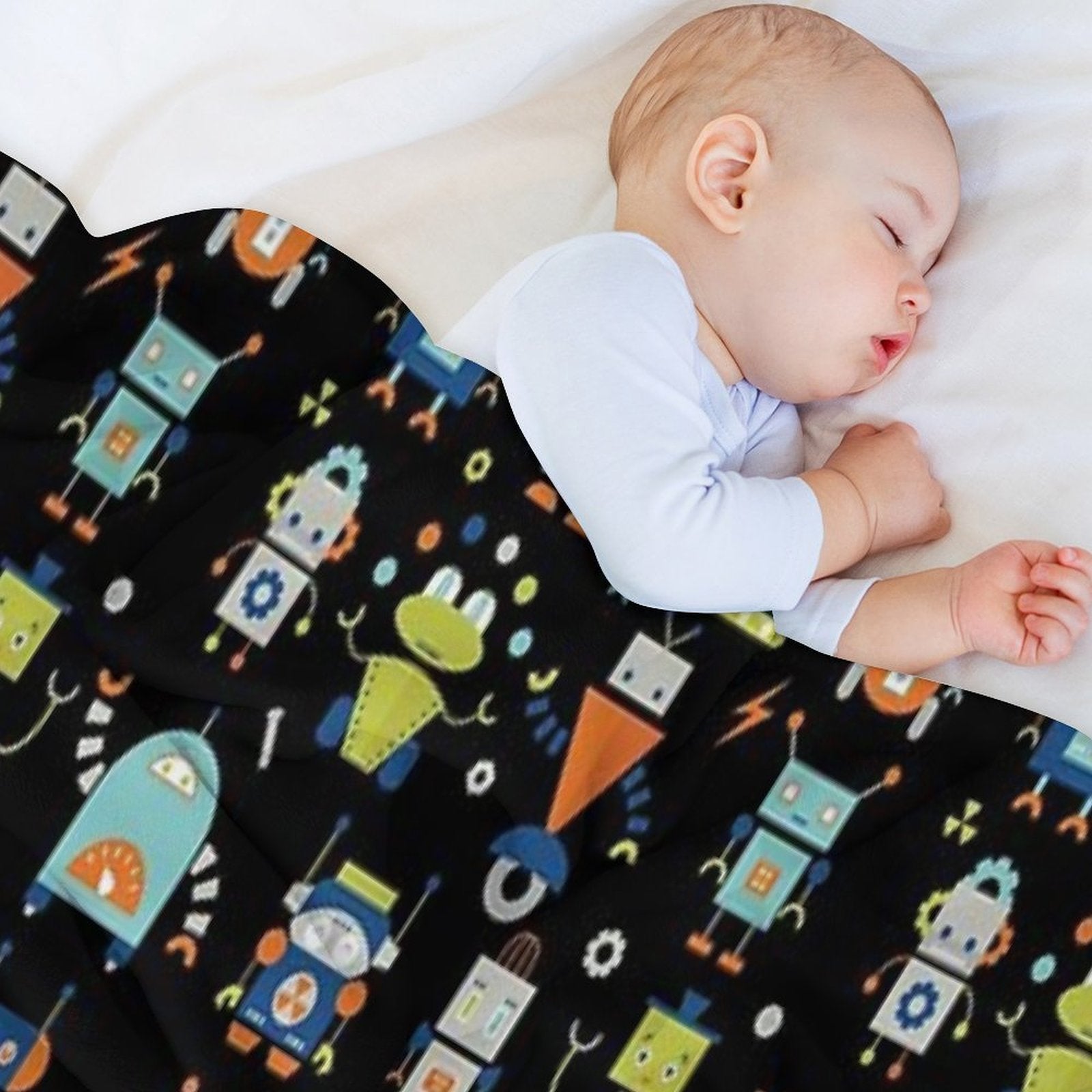 Robots Pattern Black Lightweight Throw Blanket