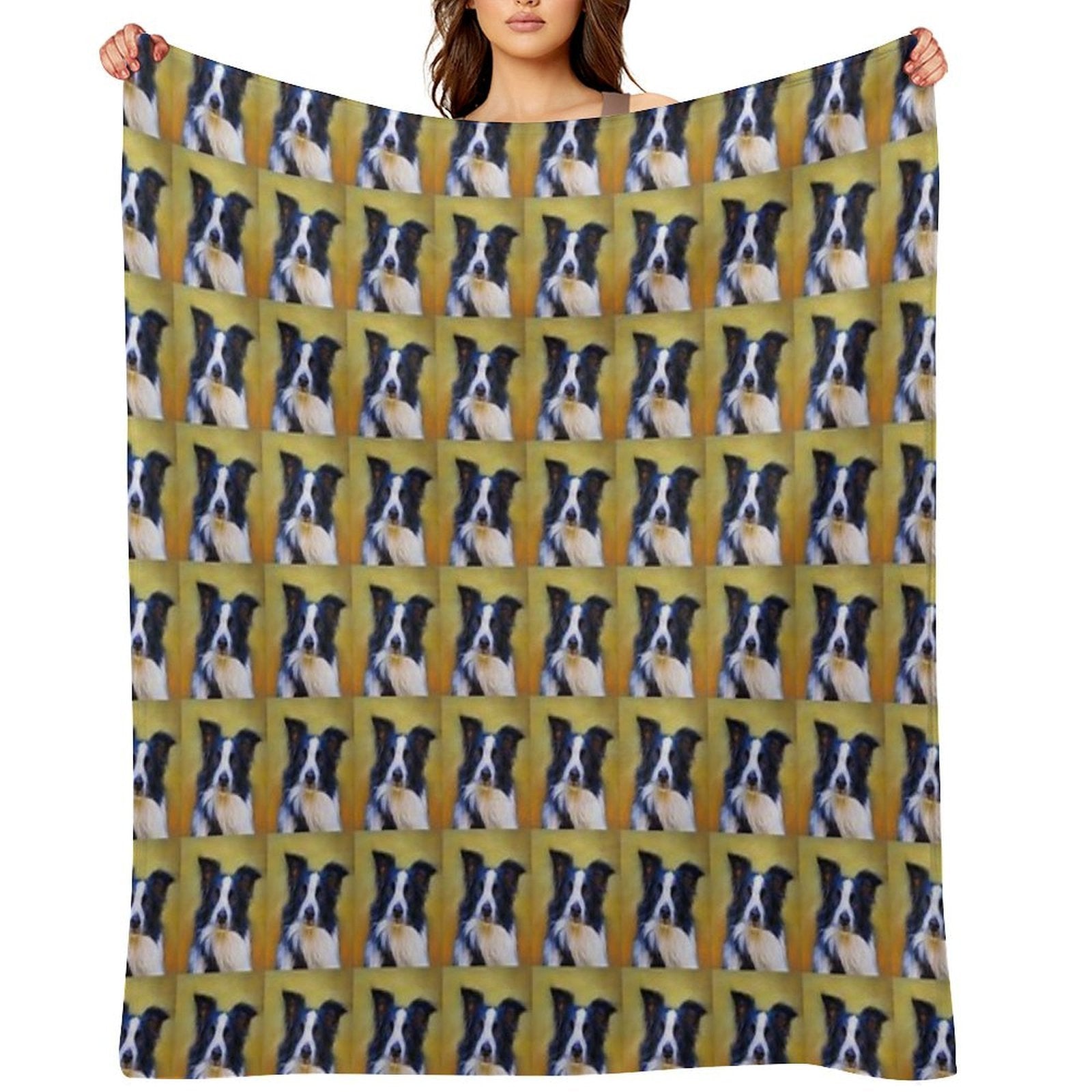 Taj - Border Collie Dog Painting Compact Throw Blanket