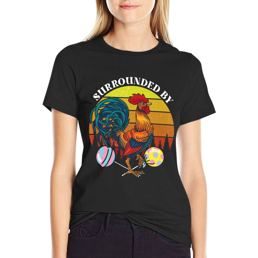 Funny Surrounded By  Rooster Lollipops  Adult Humor Premium  Oversized Silhouette T-Shirt