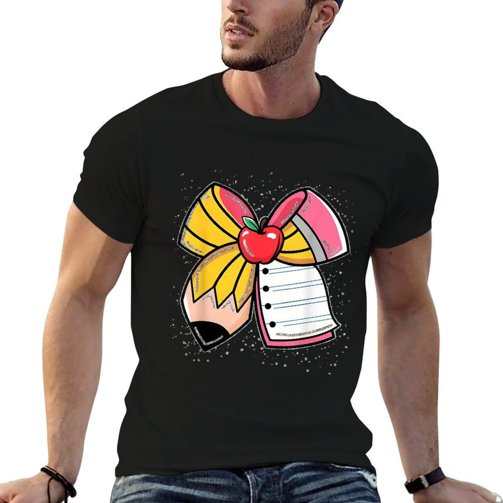 Student Teacher Coquette Bow Pencil Back To School First Day  Rolled Sleeves T-Shirt